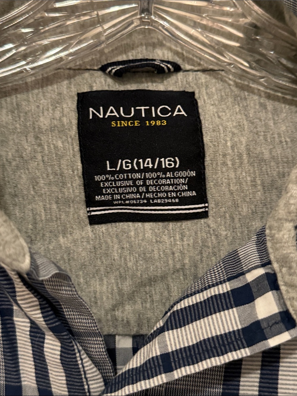 Nautica Gray and Navy Plaid Long-Sleeve Button-Down Shirt Women’s Size L 🔥 G11 - Picture 2 of 3